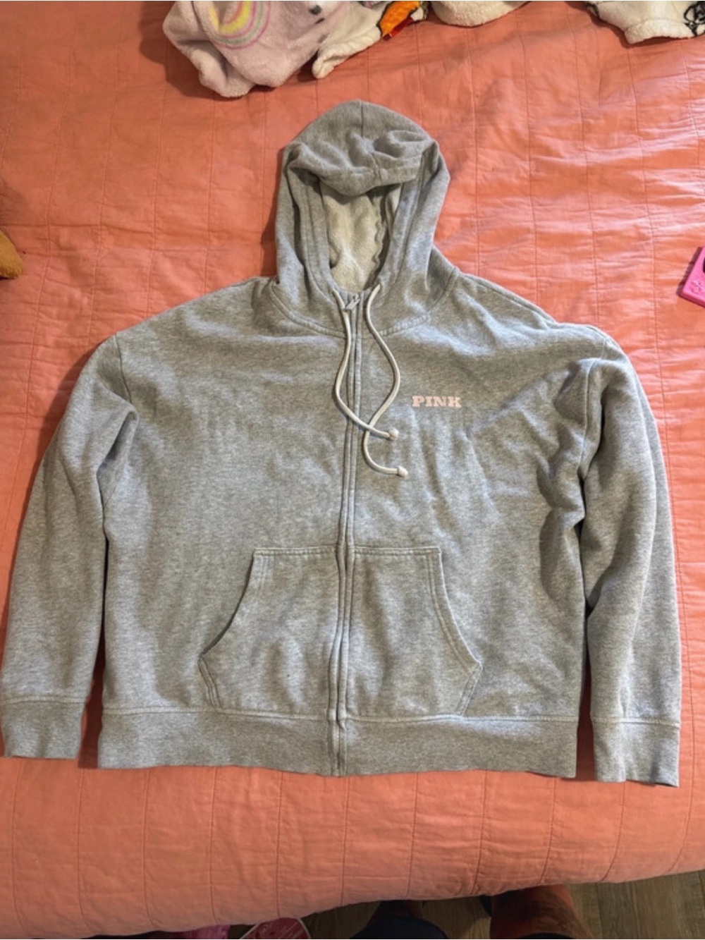 PINK Victoria's Secret Light Gray Full‑Zip Hoodie